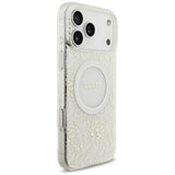 Guess iPhone 17 Pro Max/iPhone 18 Pro Max Skal Electroplated Flowers Pearl Strap Vit
