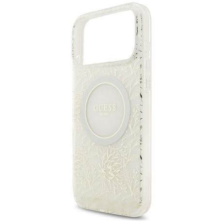Guess iPhone 17 Pro Max/iPhone 18 Pro Max Skal Electroplated Flowers Pearl Strap Vit
