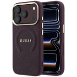 Guess iPhone 17 Pro/iPhone 18 Pro Skal Saffiano Peony Embossed MagSafe Burgundy