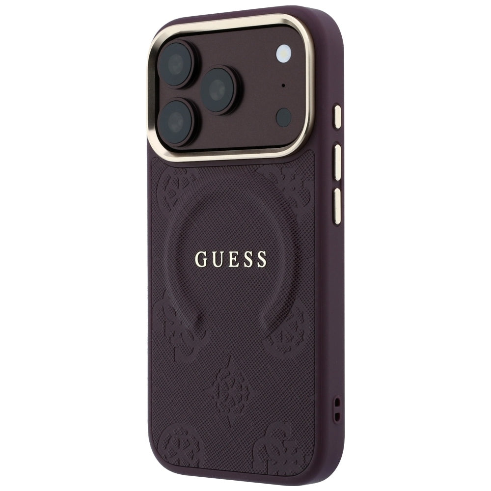 Guess iPhone 17 Pro/iPhone 18 Pro Skal Saffiano Peony Embossed MagSafe Burgundy