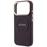 Guess iPhone 17 Pro/iPhone 18 Pro Skal Saffiano Peony Embossed MagSafe Burgundy