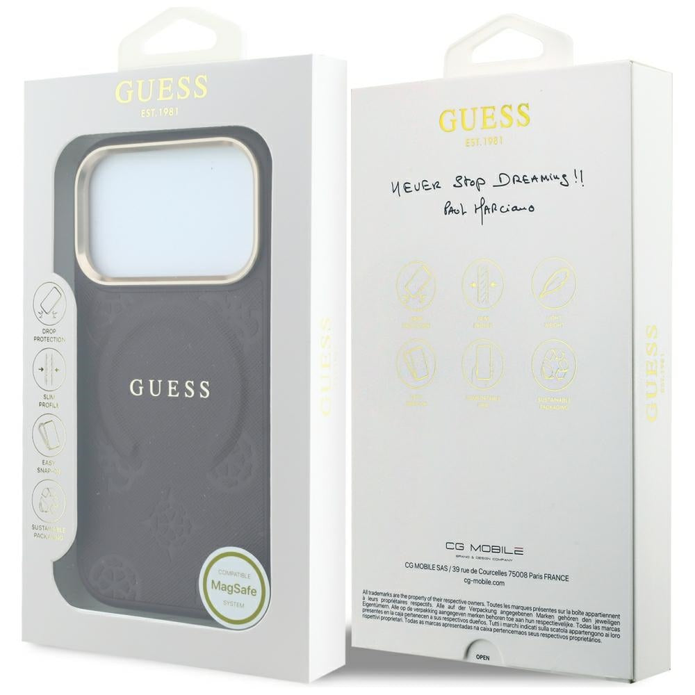 Guess iPhone 17 Pro/iPhone 18 Pro Skal Saffiano Peony Embossed MagSafe Burgundy