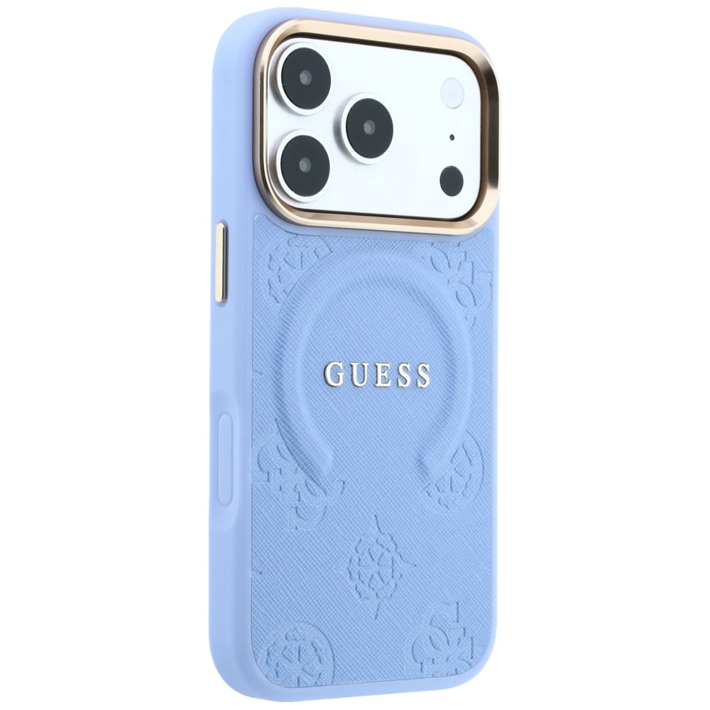 Guess iPhone 17 Pro/iPhone 18 Pro Skal Saffiano Peony Embossed MagSafe Blå