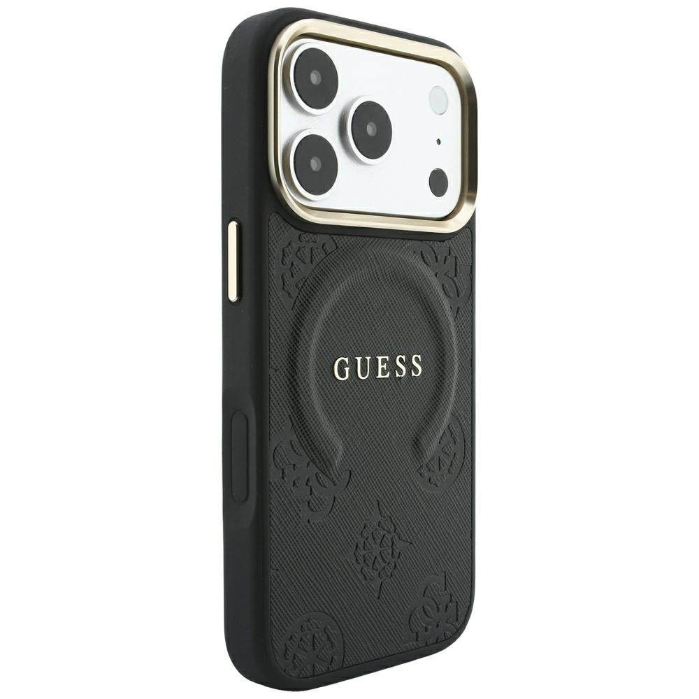 Guess iPhone 17 Pro/iPhone 18 Pro Skal Saffiano Peony Embossed MagSafe Svart