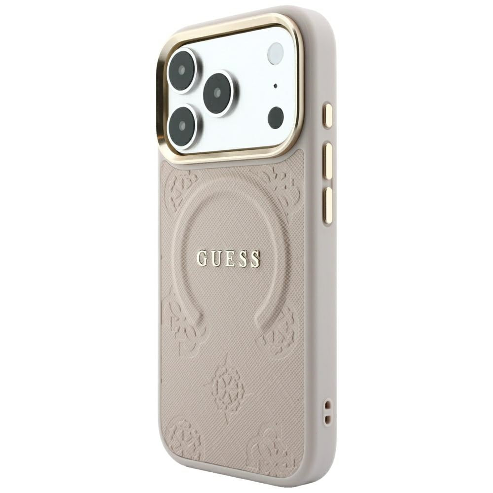 Guess iPhone 17 Pro/iPhone 18 Pro Skal Saffiano Peony Embossed MagSafe Rosa