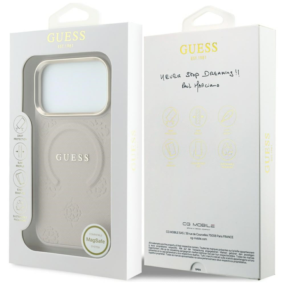 Guess iPhone 17 Pro/iPhone 18 Pro Skal Saffiano Peony Embossed MagSafe Rosa