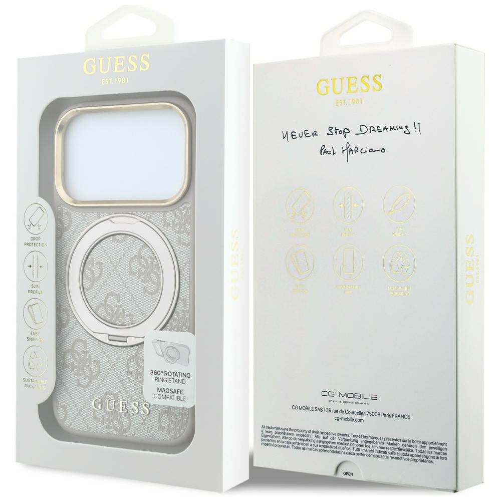 Guess iPhone 17 Pro Max/iPhone 18 Pro Max Skal Ring Stand 4G Classic Logo Rosa