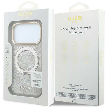Guess iPhone 17 Pro Max/iPhone 18 Pro Max Skal Ring Stand 4G Classic Logo Rosa