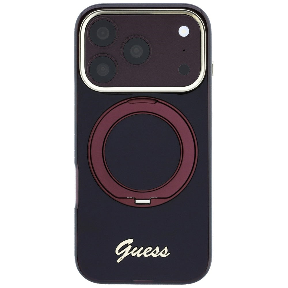 Guess iPhone 17 Pro/iPhone 18 Pro Skal Ring Stand Script Logo Burgundy