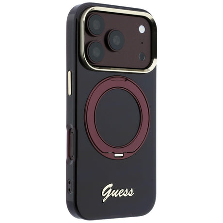 Guess iPhone 17 Pro/iPhone 18 Pro Skal Ring Stand Script Logo Burgundy