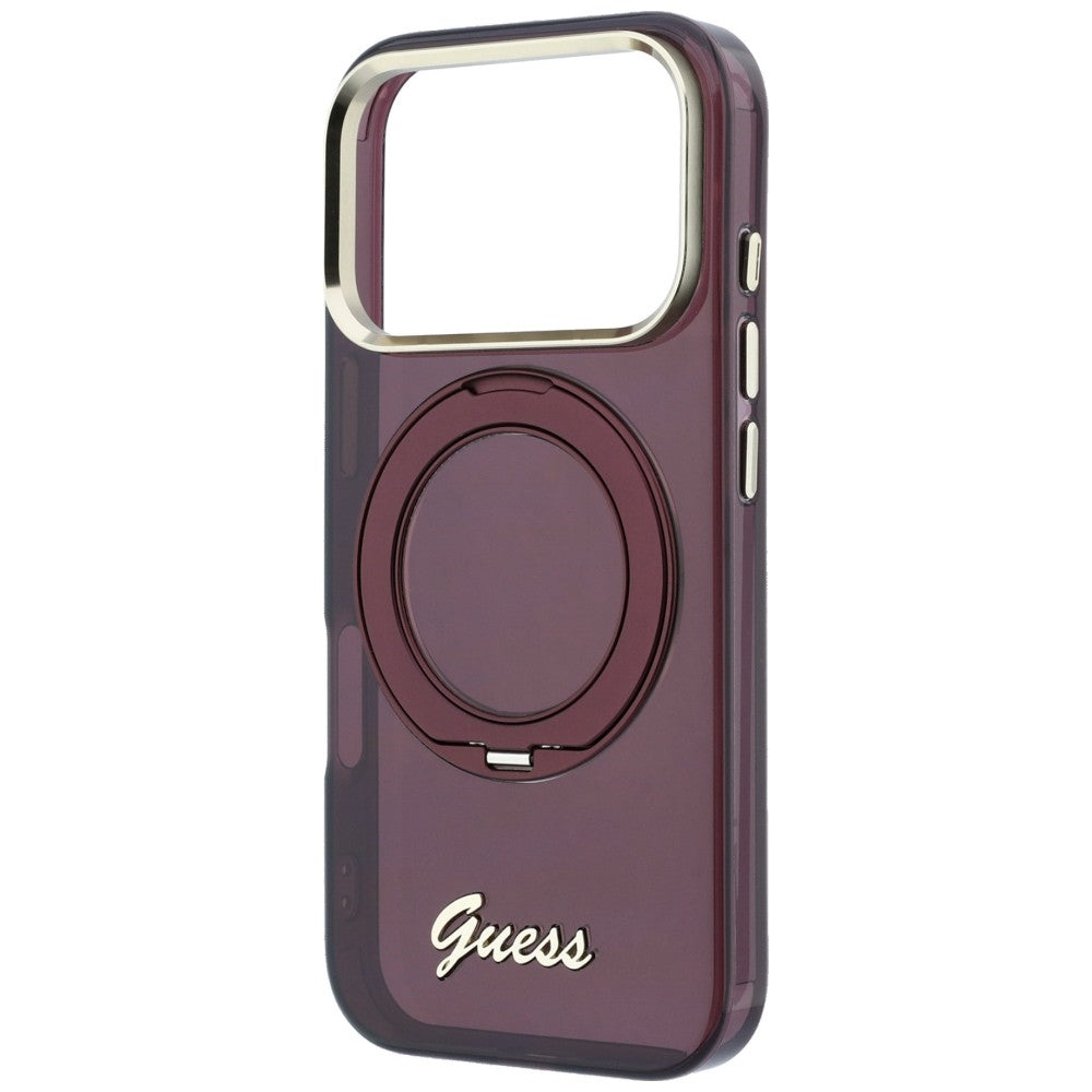 Guess iPhone 17 Pro/iPhone 18 Pro Skal Ring Stand Script Logo Burgundy