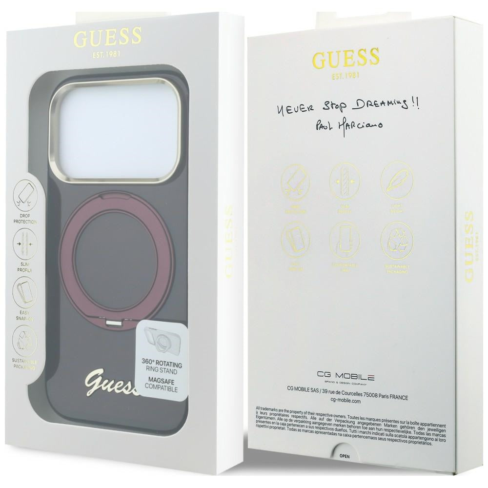 Guess iPhone 17 Pro/iPhone 18 Pro Skal Ring Stand Script Logo Burgundy