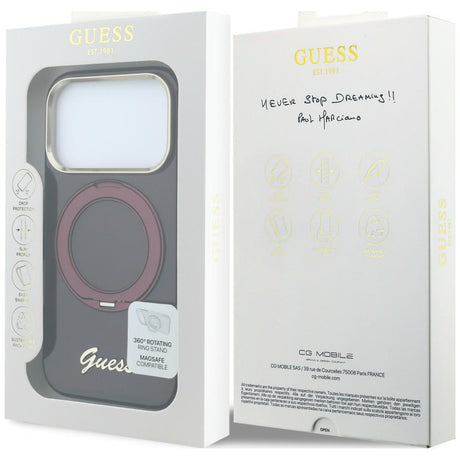 Guess iPhone 17 Pro/iPhone 18 Pro Skal Ring Stand Script Logo Burgundy