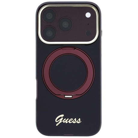 Guess iPhone 17 Pro Max/iPhone 18 Pro Max Skal Ring Stand Script Logo Burgundy