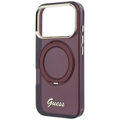 Guess iPhone 17 Pro Max/iPhone 18 Pro Max Skal Ring Stand Script Logo Burgundy