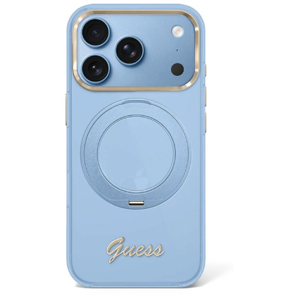 Guess iPhone 17 Pro Max/iPhone 18 Pro Max Skal Ring Stand Script Logo Blå