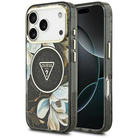 Guess iPhone 17 Pro/iPhone 18 Pro Skal Glitter Flowers Svart