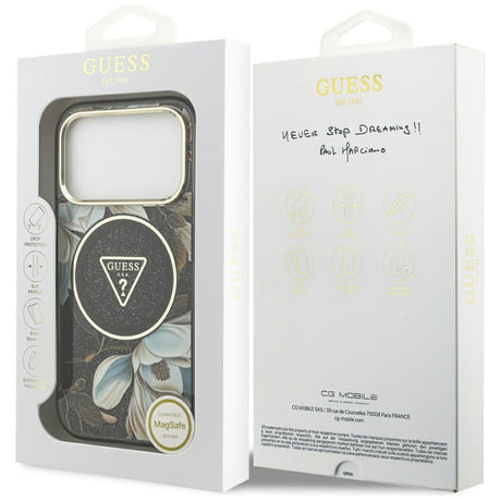 Guess iPhone 17 Pro/iPhone 18 Pro Skal Glitter Flowers Svart