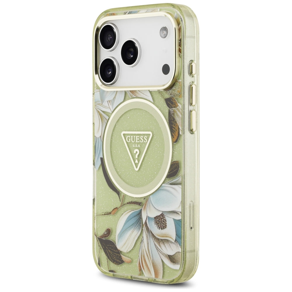 Guess iPhone 17 Pro/iPhone 18 Pro Skal Glitter Flowers Grön