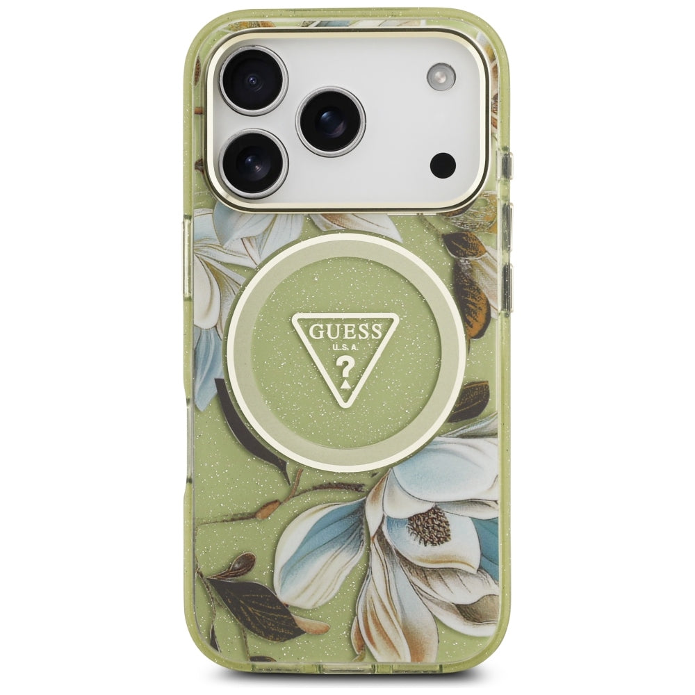 Guess iPhone 17 Pro/iPhone 18 Pro Skal Glitter Flowers Grön