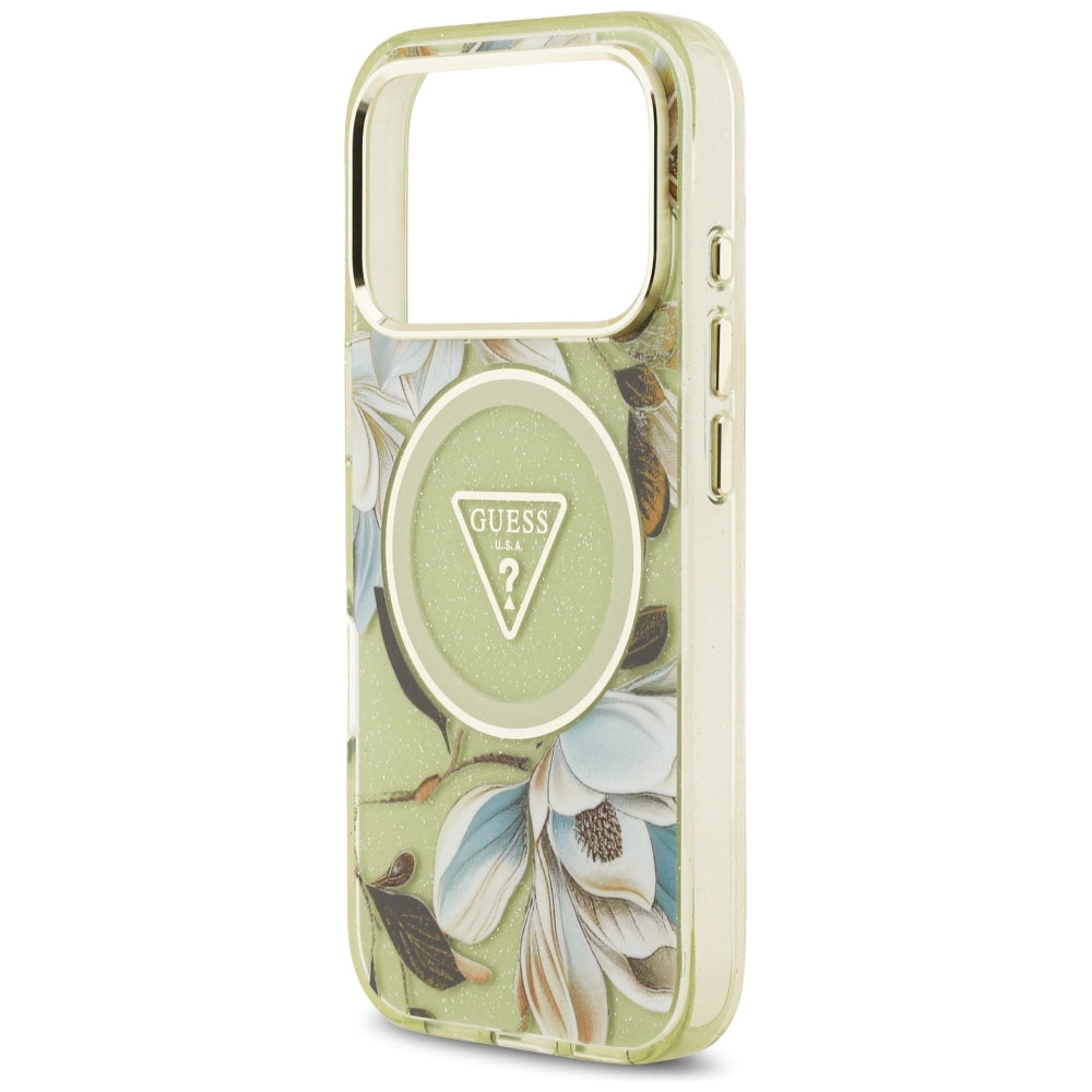 Guess iPhone 17 Pro/iPhone 18 Pro Skal Glitter Flowers Grön