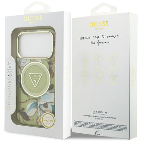 Guess iPhone 17 Pro/iPhone 18 Pro Skal Glitter Flowers Grön