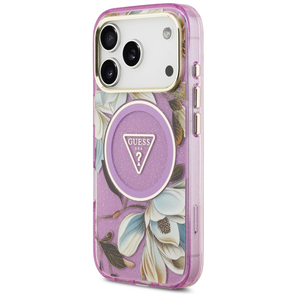 Guess iPhone 17 Pro/iPhone 18 Pro Skal Glitter Flowers Lila