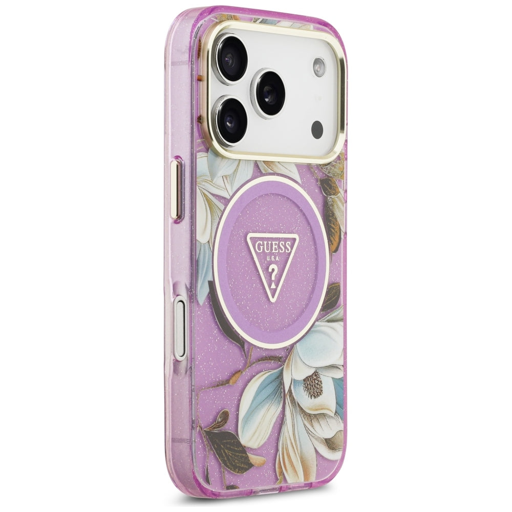 Guess iPhone 17 Pro/iPhone 18 Pro Skal Glitter Flowers Lila