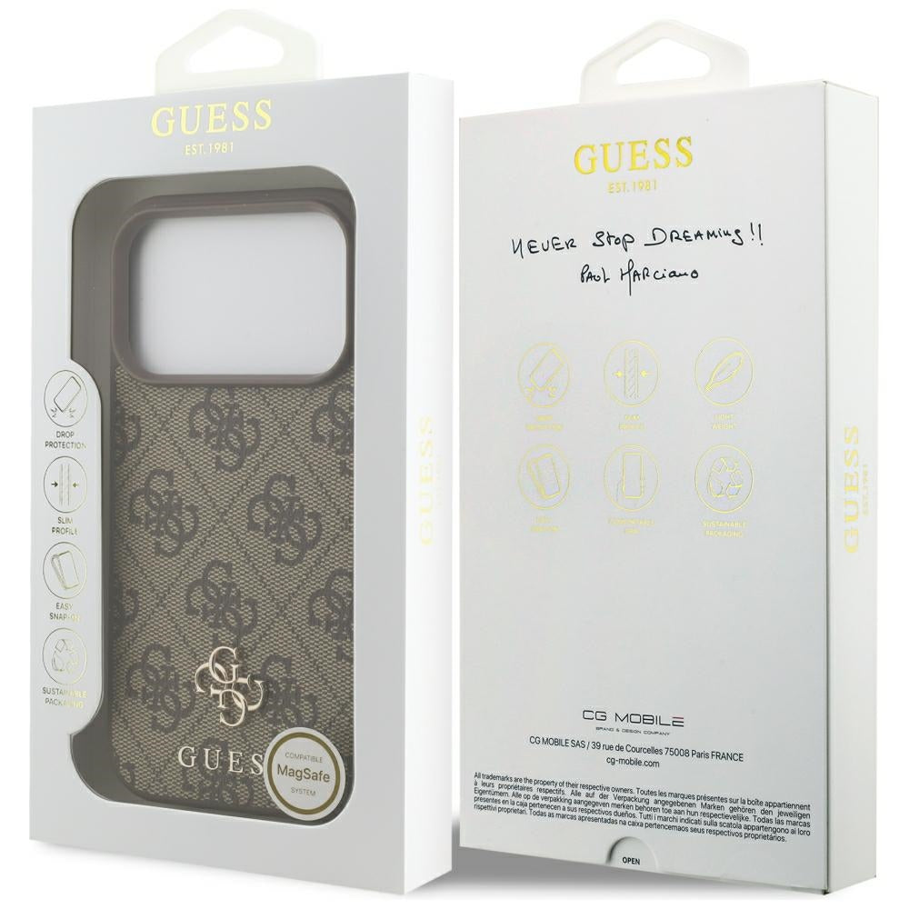 Guess iPhone 17 Pro/iPhone 18 Pro Skal 4G Small Classic Logo Brun