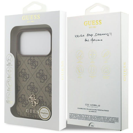 Guess iPhone 17 Pro/iPhone 18 Pro Skal 4G Small Classic Logo Brun