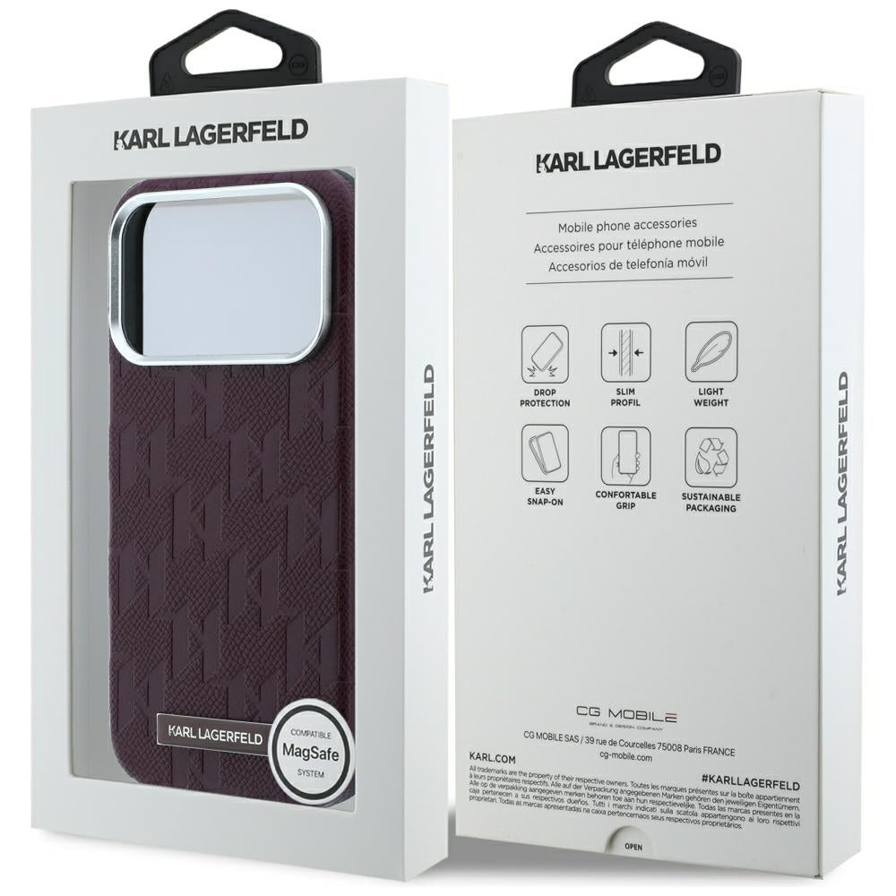 Karl Lagerfeld iPhone 17 Pro Max/iPhone 18 Pro Max Skal Grained Mono Resin Logo Burgundy