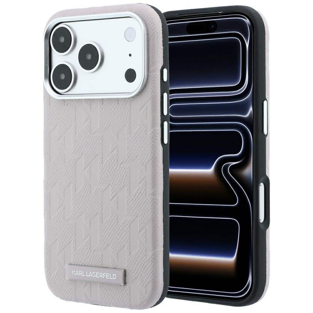 Karl Lagerfeld iPhone 17 Pro/iPhone 18 Pro Skal Grained Mono Resin Logo Rosa