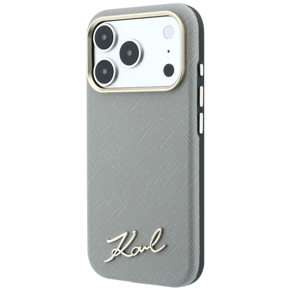 Karl Lagerfeld iPhone 17 Pro Max/iPhone 18 Pro Max Skal Saffiano Script Logo Beige