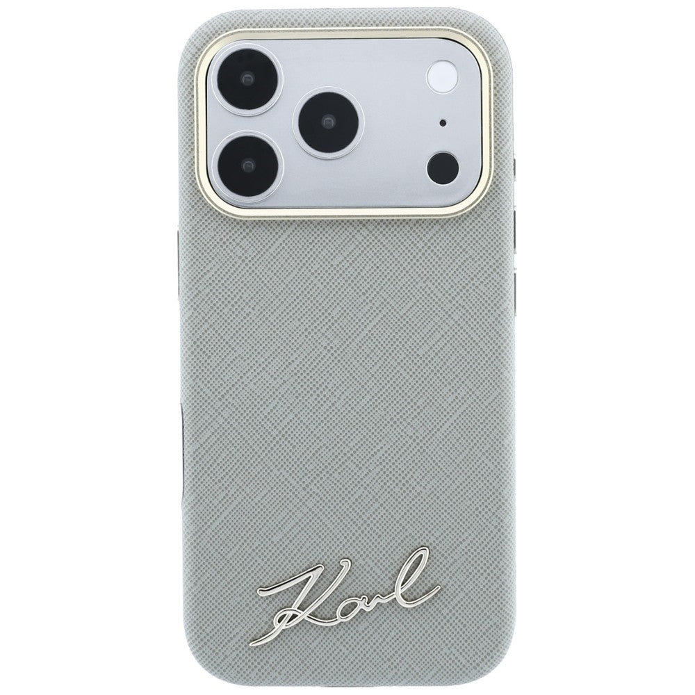 Karl Lagerfeld iPhone 17 Pro Max/iPhone 18 Pro Max Skal Saffiano Script Logo Beige
