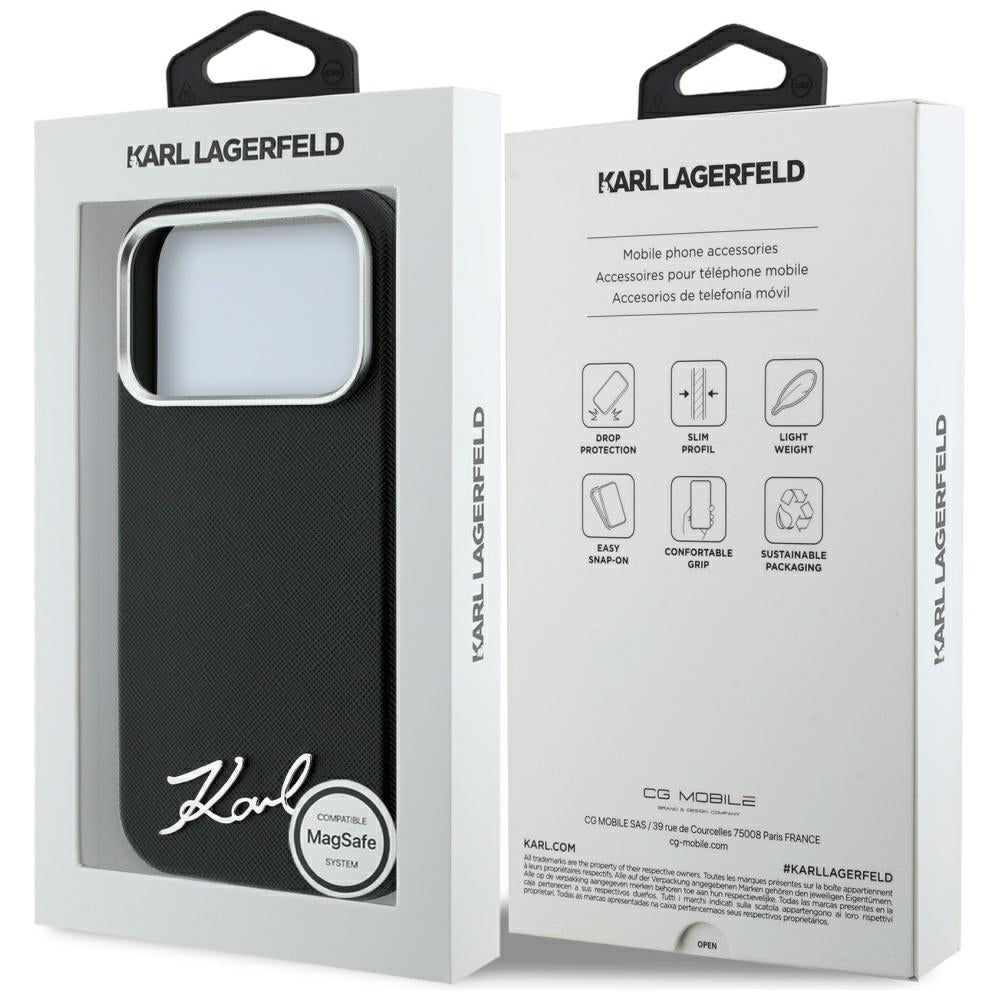 Karl Lagerfeld iPhone 17 Pro Max/iPhone 18 Pro Max Skal Saffiano Script Logo Svart