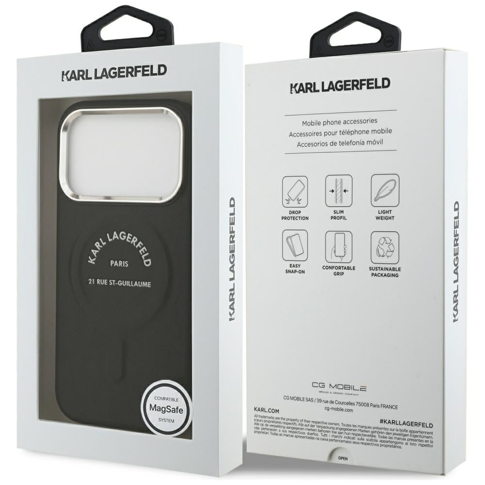Karl Lagerfeld iPhone 17 Pro Max/iPhone 18 Pro Max Skal Embossed Ring RSG Logo Svart