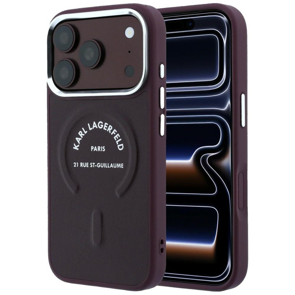 Karl Lagerfeld iPhone 17 Pro/iPhone 18 Pro Skal Embossed Ring RSG Logo Burgundy