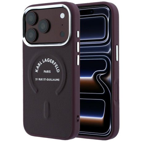 Karl Lagerfeld iPhone 17 Pro/iPhone 18 Pro Skal Embossed Ring RSG Logo Burgundy