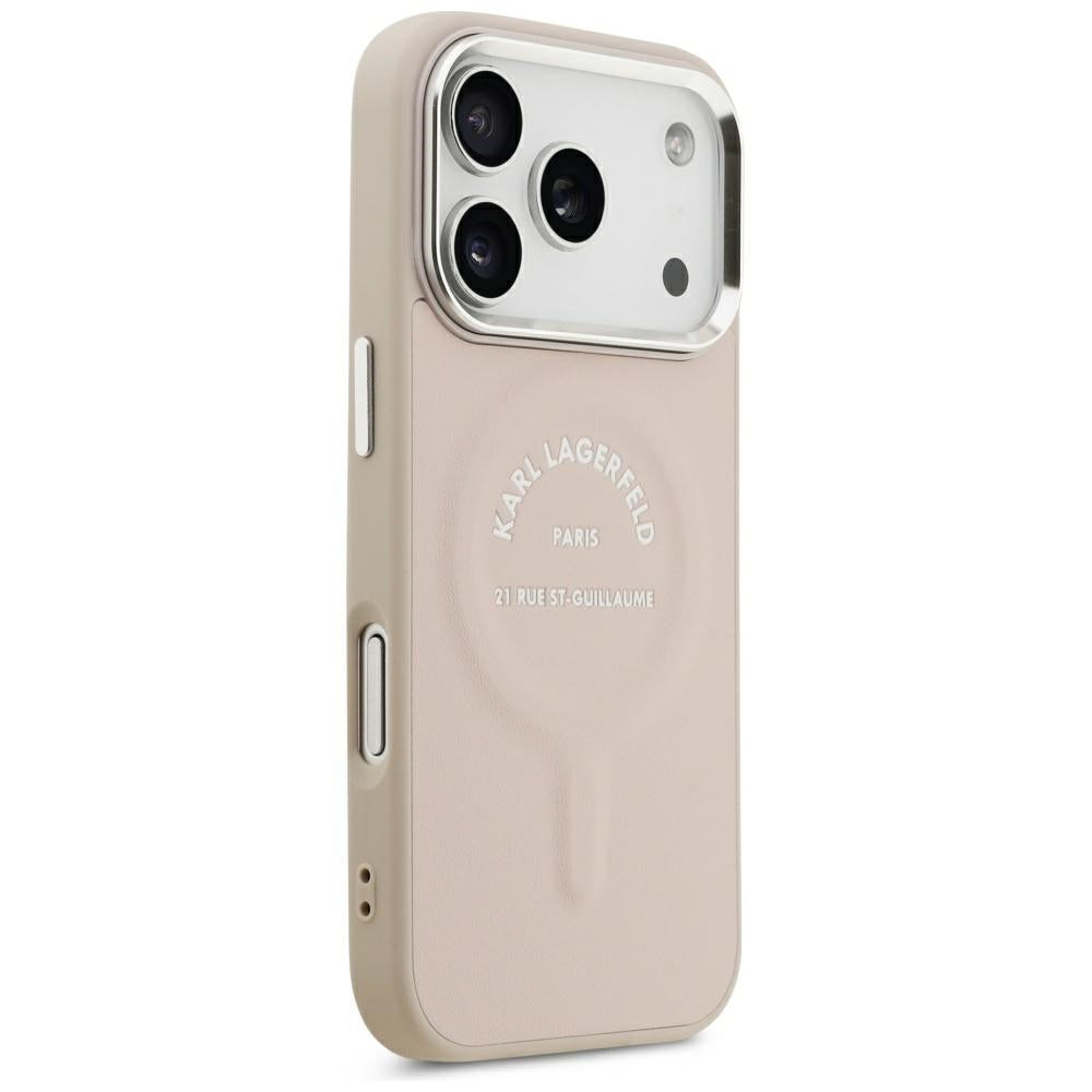 Karl Lagerfeld iPhone 17 Pro/iPhone 18 Pro Skal Embossed Ring RSG Logo Rosa