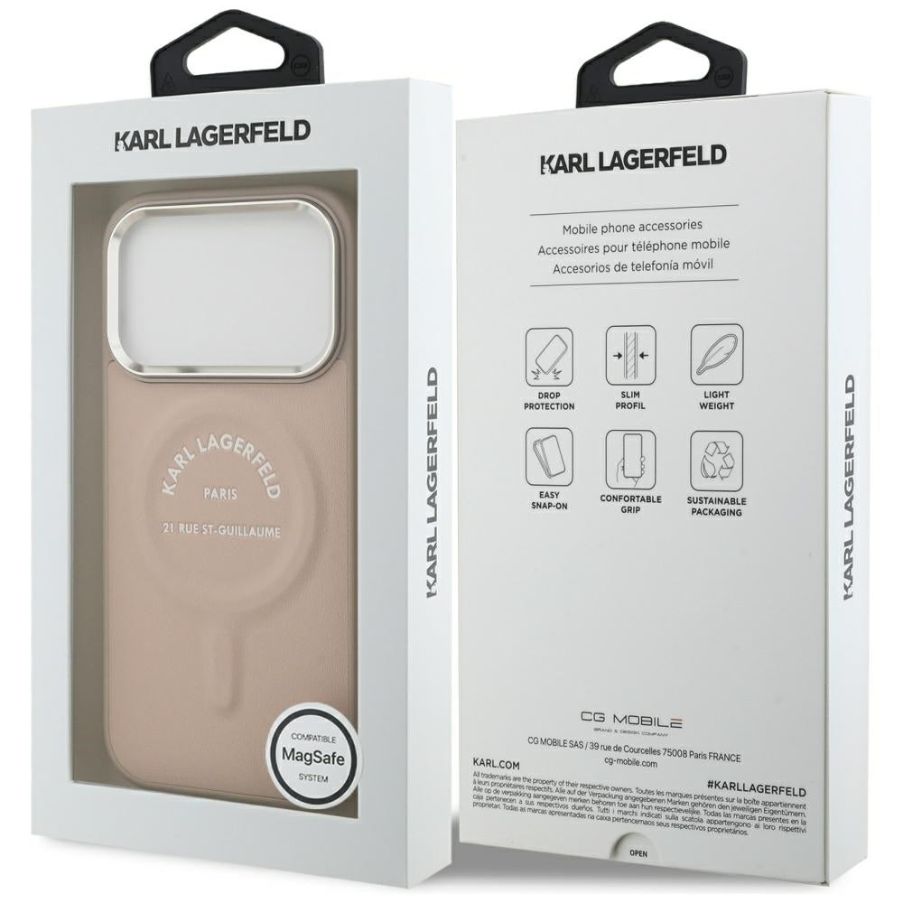 Karl Lagerfeld iPhone 17 Pro/iPhone 18 Pro Skal Embossed Ring RSG Logo Rosa