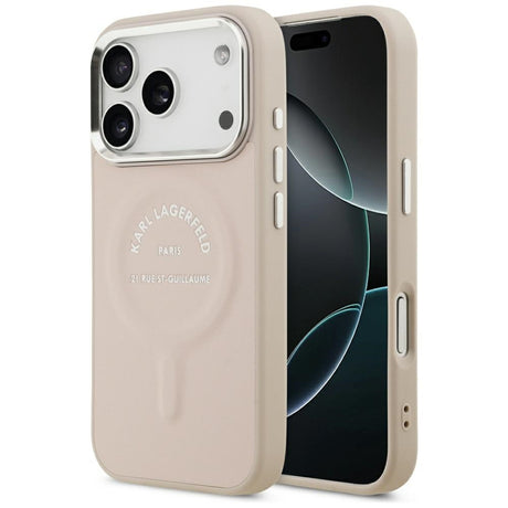 Karl Lagerfeld iPhone 17 Pro Max/iPhone 18 Pro Max Skal Embossed Ring RSG Logo Rosa