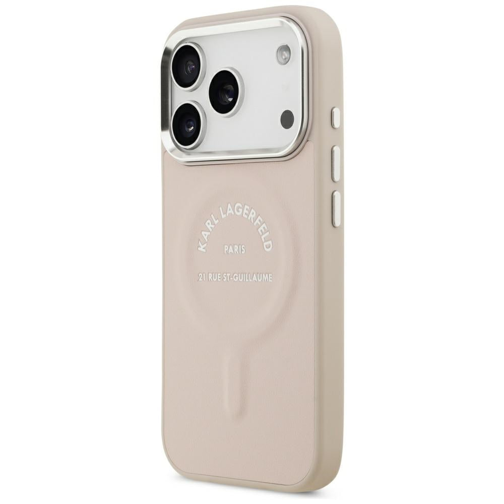 Karl Lagerfeld iPhone 17 Pro Max/iPhone 18 Pro Max Skal Embossed Ring RSG Logo Rosa