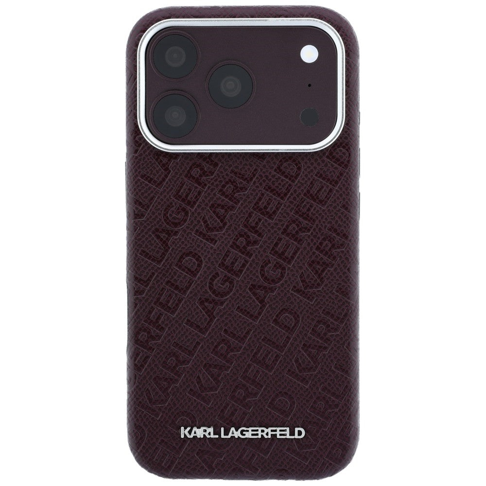 Karl Lagerfeld iPhone 17 Pro/iPhone 18 Pro Skal Grained Allover Logo Burgundy