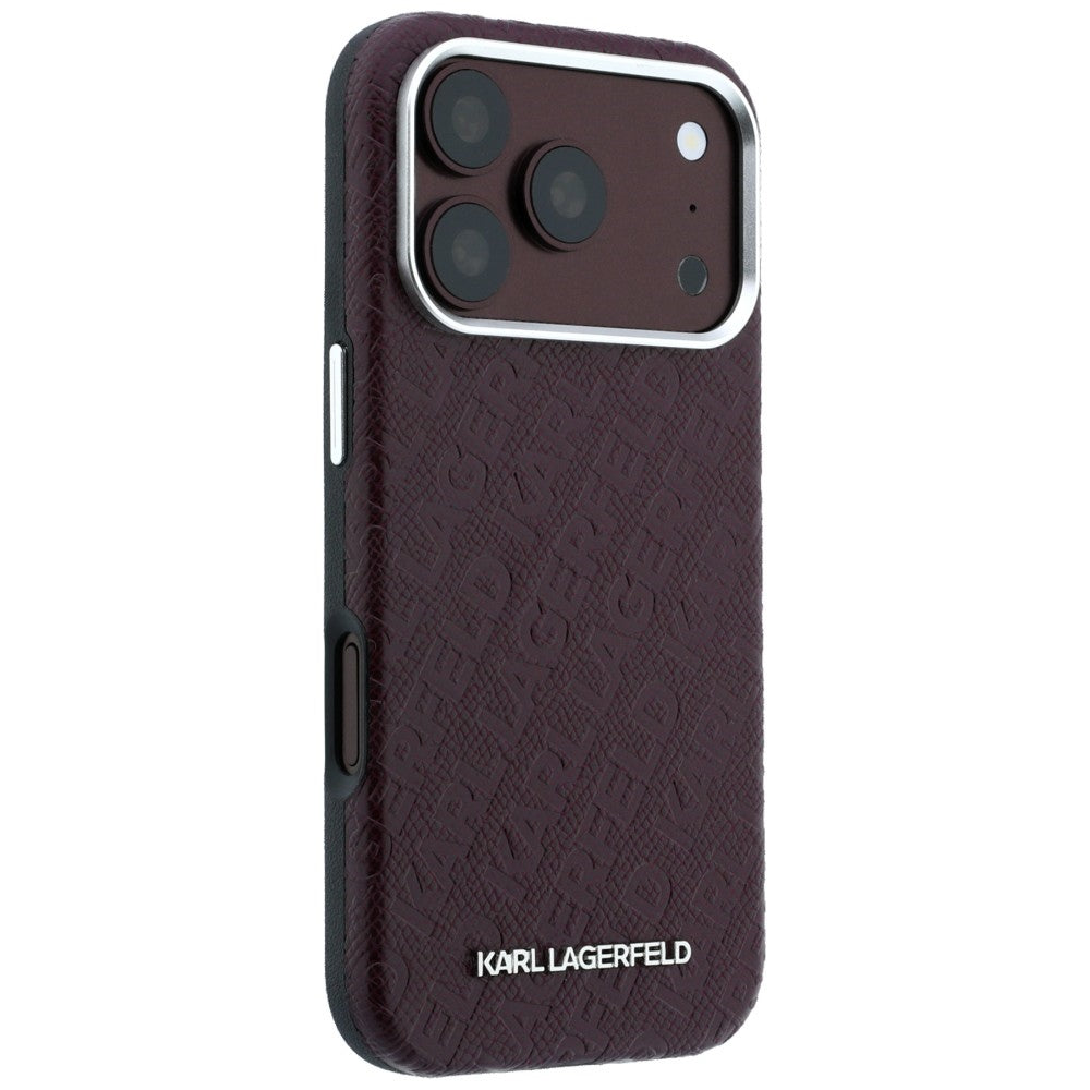 Karl Lagerfeld iPhone 17 Pro Max/iPhone 18 Pro Max Skal Grained Allover Logo Burgundy