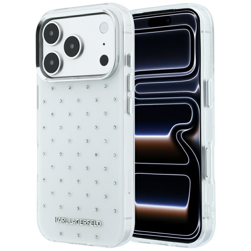 Karl Lagerfeld iPhone 17 Pro/iPhone 18 Pro Skal Rhinestones Electroplated Logo Vit