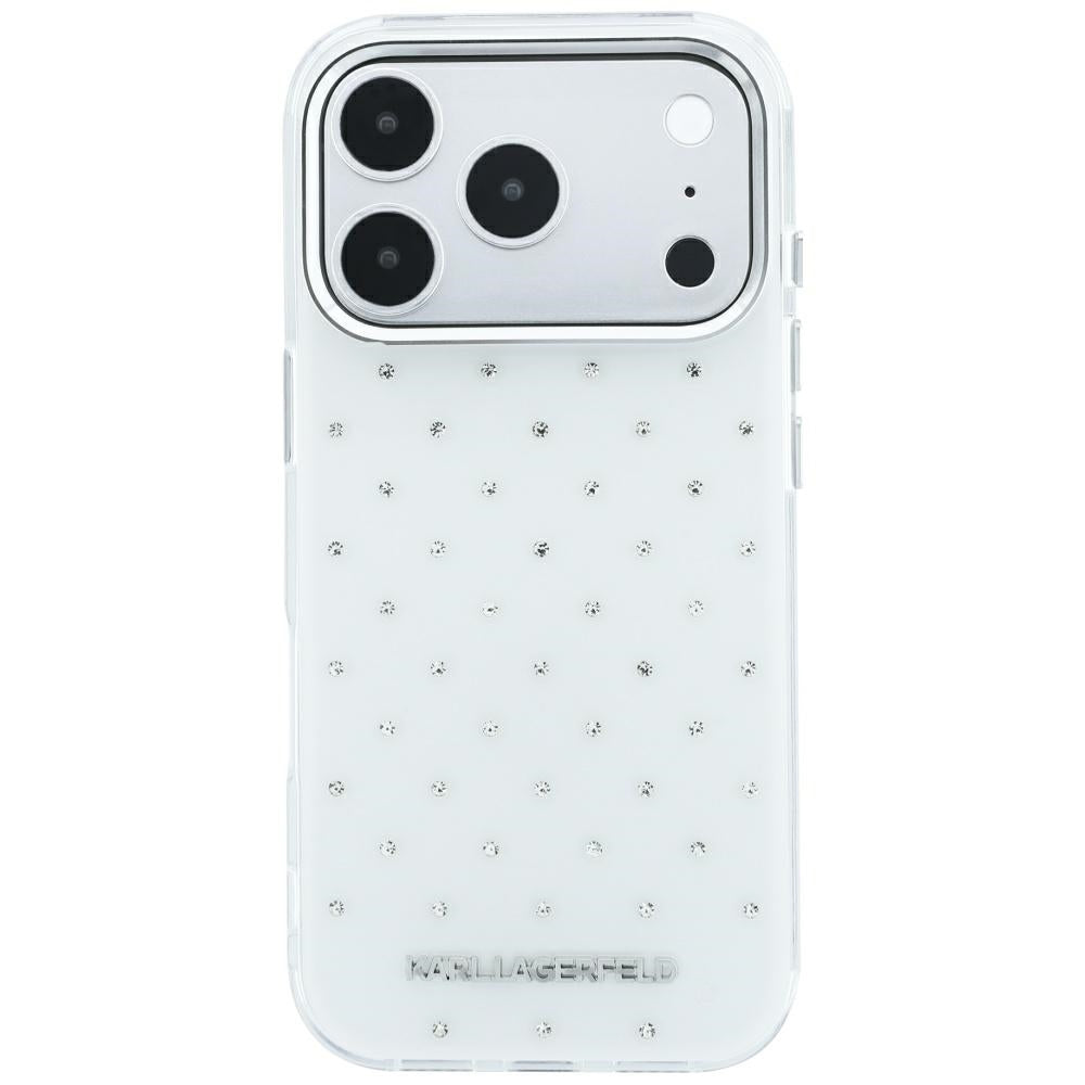 Karl Lagerfeld iPhone 17 Pro/iPhone 18 Pro Skal Rhinestones Electroplated Logo Vit