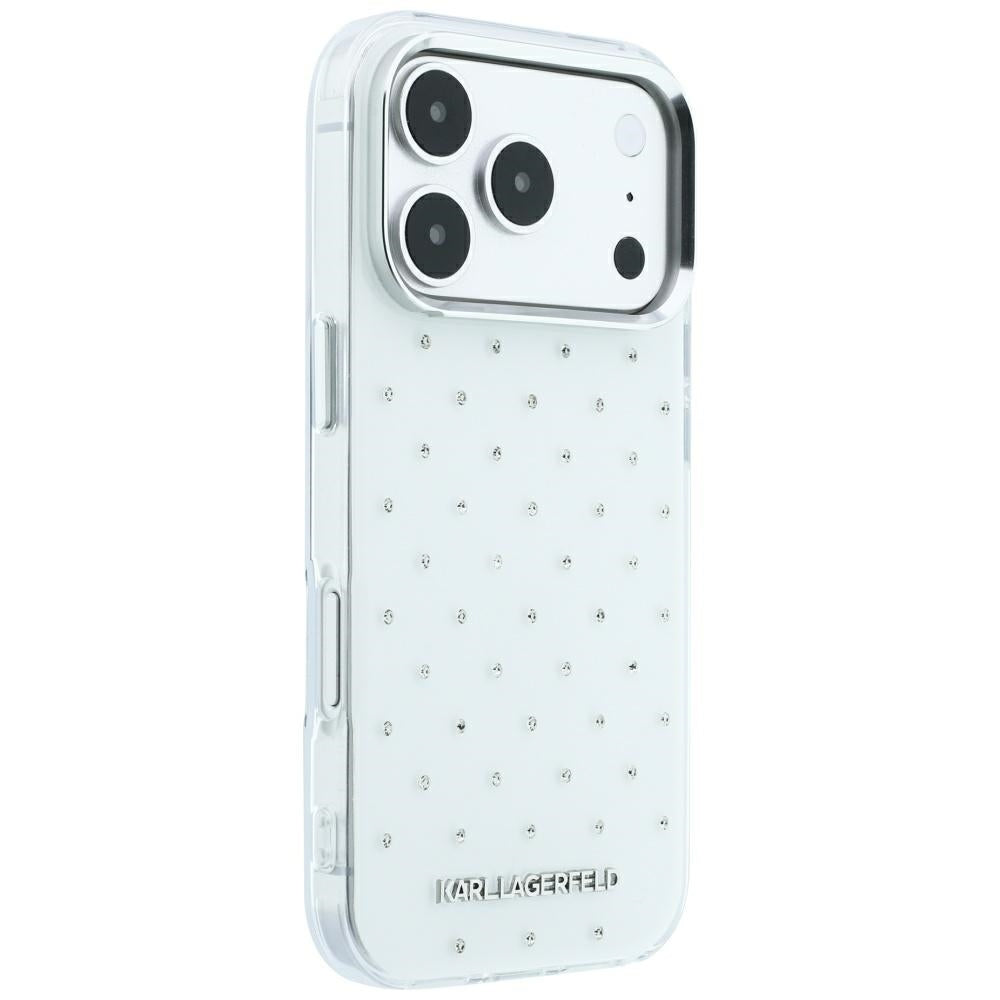 Karl Lagerfeld iPhone 17 Pro/iPhone 18 Pro Skal Rhinestones Electroplated Logo Vit