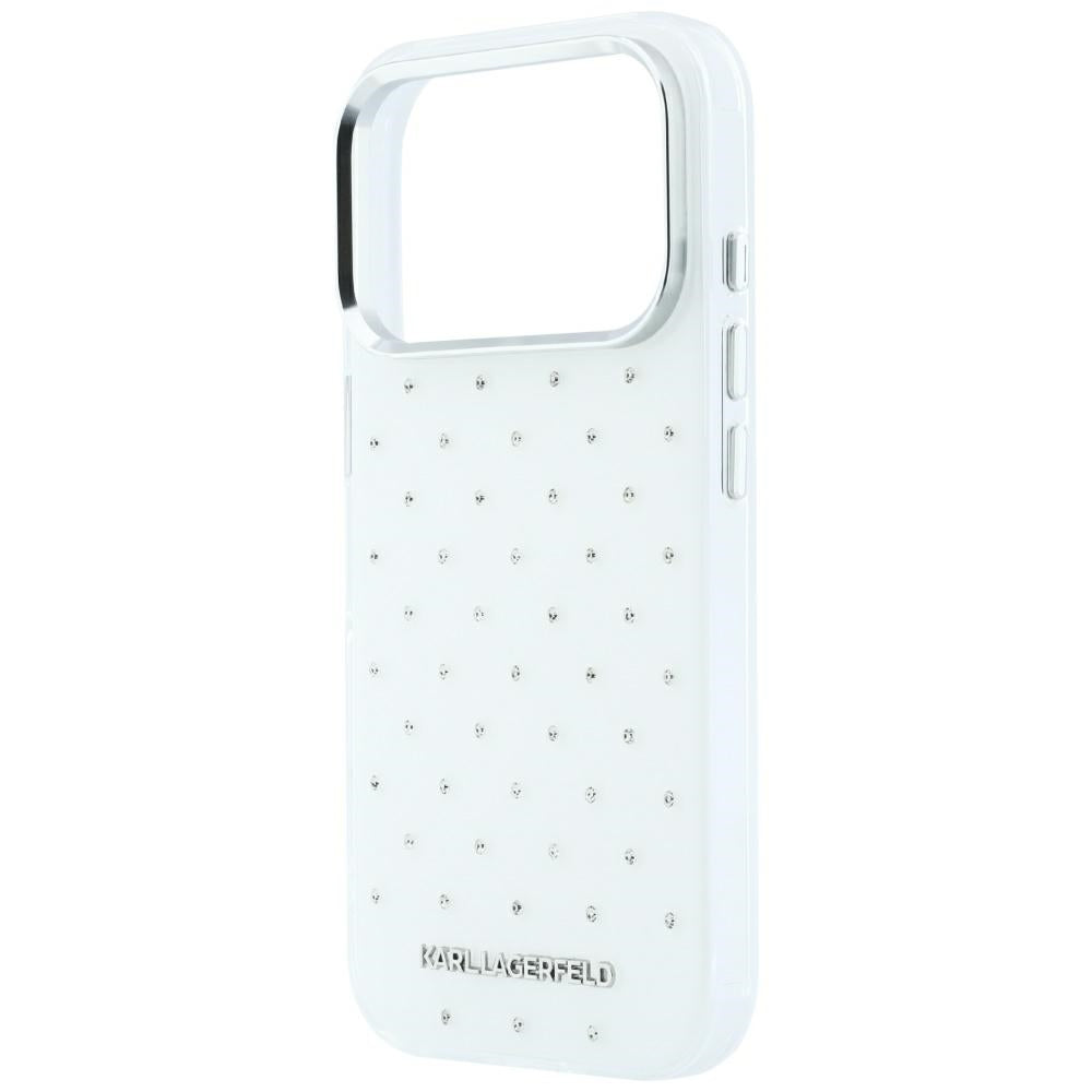 Karl Lagerfeld iPhone 17 Pro/iPhone 18 Pro Skal Rhinestones Electroplated Logo Vit