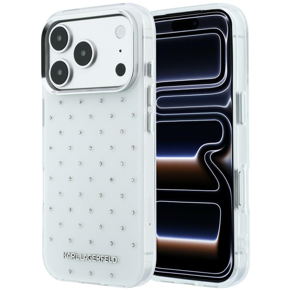 Karl Lagerfeld iPhone 17 Pro Max/iPhone 18 Pro Max Skal Rhinestones Electroplated Logo Vit
