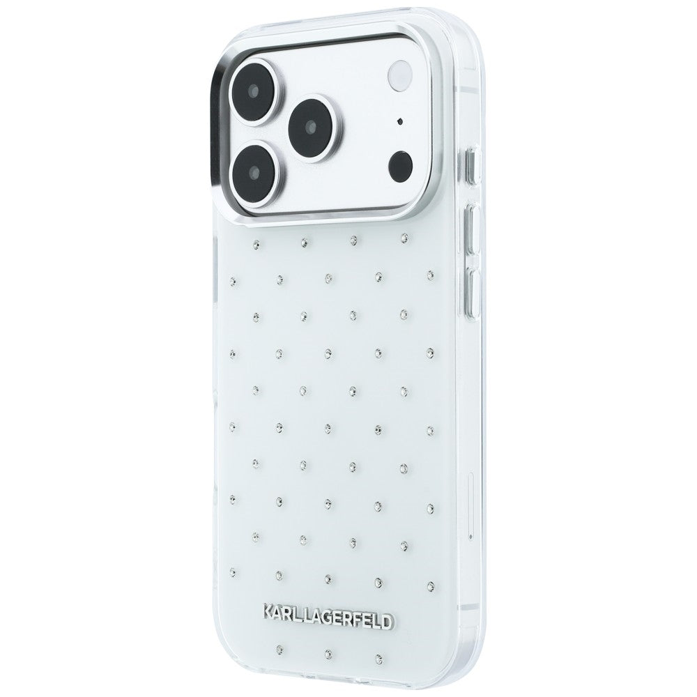 Karl Lagerfeld iPhone 17 Pro Max/iPhone 18 Pro Max Skal Rhinestones Electroplated Logo Vit